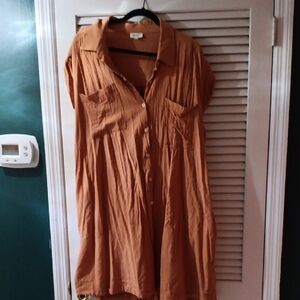 Rust Orange Button-Up Dress